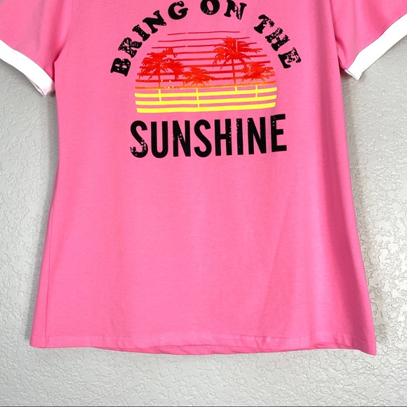 BRING ON THE SUNSHINE Hot Pink Hip Graphic Tee NEW - Picture 4 of 6
